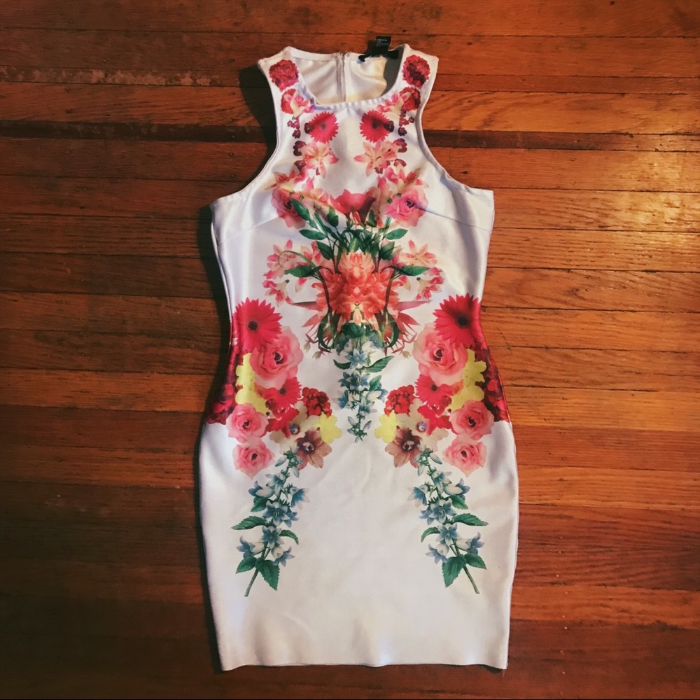 White Floral Body Con Mini Dress Formal